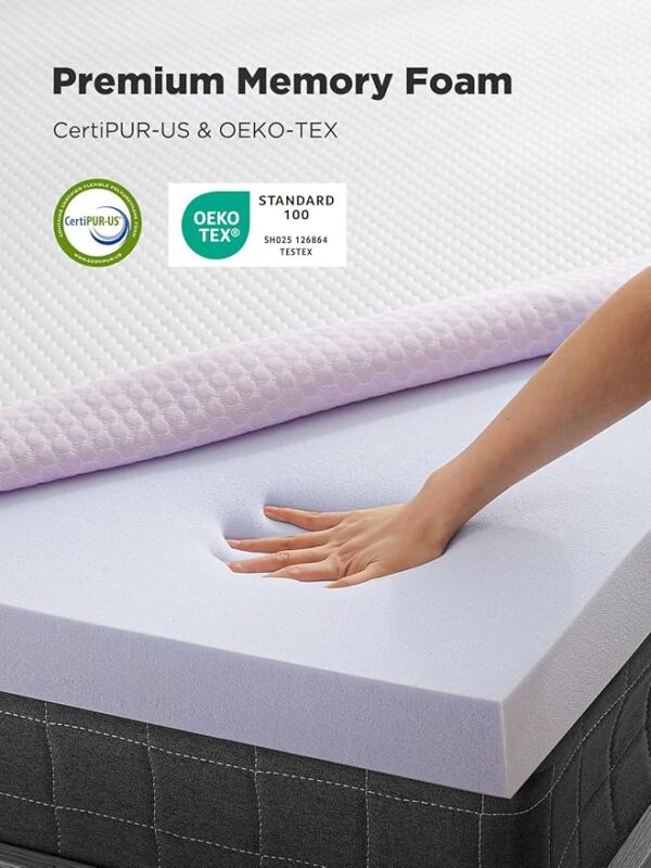 PERLECARE 2 Inch Gel Memory Foam Mattress Topper for Pressure Relief, Premium Soft Mattress Topper for Cooling Sleep, Non-Slip Design with Removable & Washable Cover, CertiPUR-US Certified - Full - Image 3