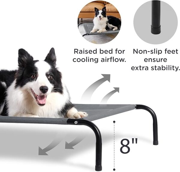 Bedsure Outdoor Elevated Dog Bed Large Sized Dog, Portable Indoor & Outdoor Cooling Raised Cot Pet Hammock Bed with Skid-Resistant Feet, Frame with Breathable Mesh, Grey, 49 inches - Image 6