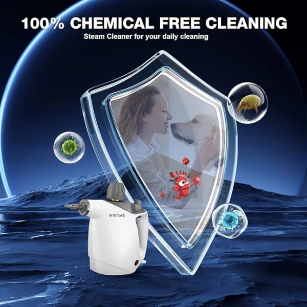 Handheld Steam Cleaner, Steam Cleaner with 16 PCS Accessory & Safety Lock, 500ML Large Capacity Natural Surface Steam for Cleaning, Multipurpose Steam Cleaner for Home, Car, Bathroom, Grease(White) - Image 5