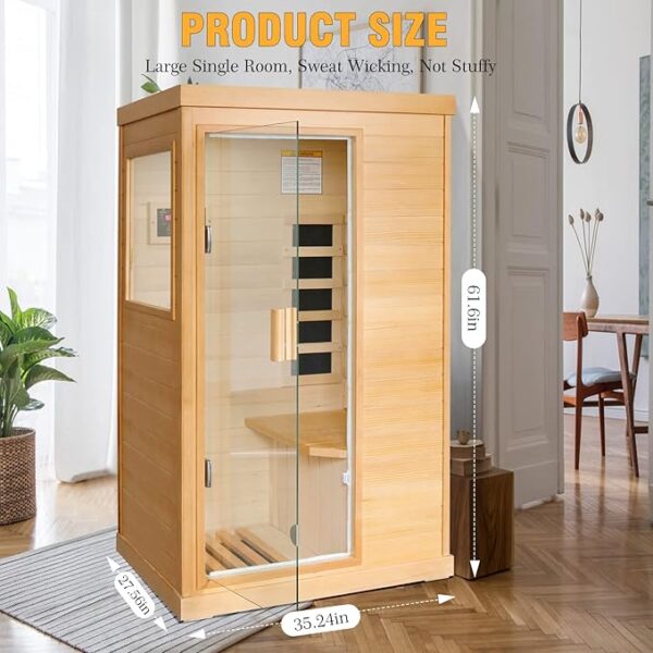 Far Infrared Sauna Home Sauna Spa Room Canadian Hemlock Wood 800W Indoor Saunas Low EMF 110V with Control Panel and Tempered Glass Door, Room: 35.2 * 27.6 * 61.6Inch - Image 3