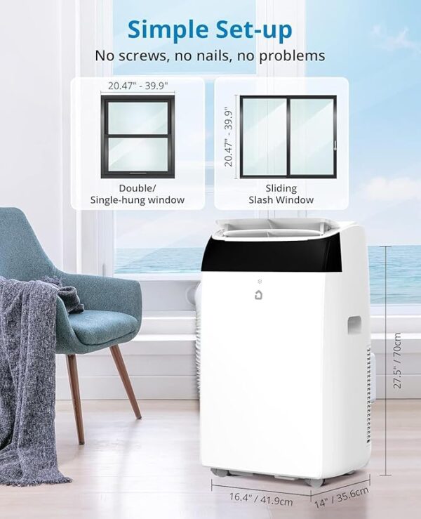 14,000 BTU Portable Air Conditioner for 750 Sq.Ft - 3-in-1 AC Unit with Cooling, Dehumidifier & Fan Modes, Remote Control, Timer & Ultra-Quiet Operation for Home/Office - Image 3