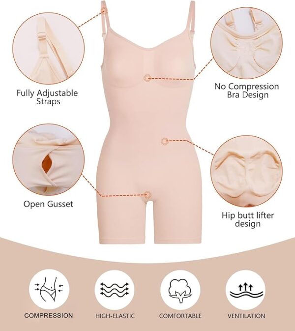 SHAPERX Women's Shapewear Bodysuit Tummy Control Body Shaper Seamless Sculpting Snatched Waist Body Suit - Image 4
