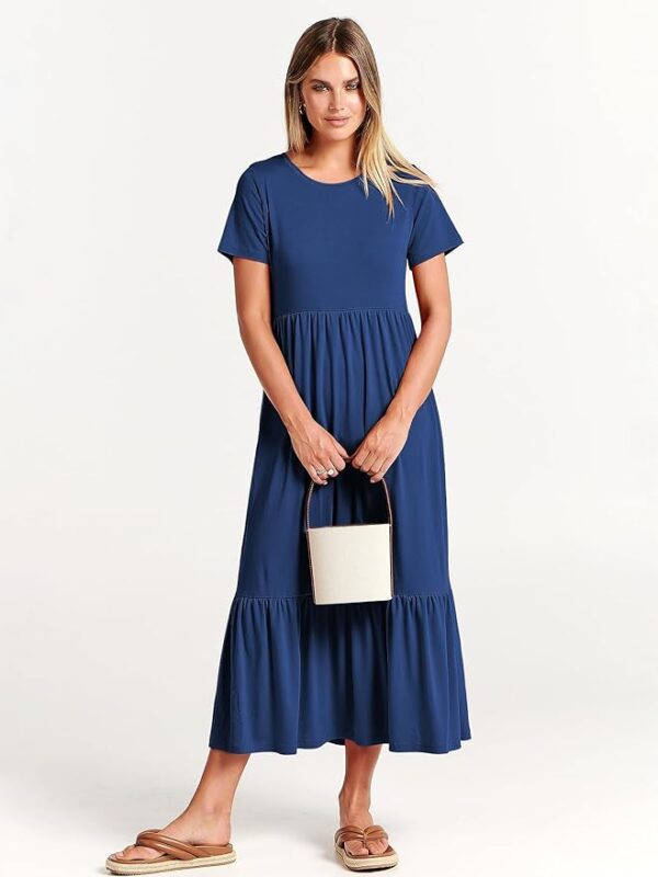 ANRABESS Womens 2025 Summer Casual Maxi Dress A line Tiered Flowy Short Sleeve Crewneck T Shirt Beach Travel Long Dresses - Image 4