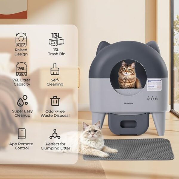 Self Cleaning Litter Box Automatic: Extra Large Self-Cleaning for Multiple Cats - APP-Controlled with Smart Sensors - Odor-Free - Safety Protection - Low Noise with Anti-Track Litter Mat - Image 4