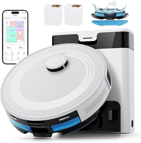 Lefant LiDAR Robot Vacuum and Mop, 45-Day Self-Emptying, 190° PSD Obstacle Avoidance, Customized Cleaning, Multi-Floor Mapping, 5500Pa Strong Suction, 140 Min Runtime, WiFi/Alexa/APP, M2 Pro