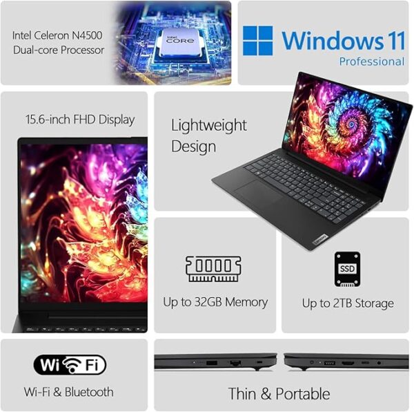 Lenovo 15.6" FHD Laptop Computer for Business and Student, Intel Dual Core Processor, 32GB DDR4 RAM, 1TB PCIe SSD, WiFi 6, BT 5.2, Type-C, HDMI, Numeric Keypad, Black, Windows 11 Pro, Wendbo Cable - Image 5