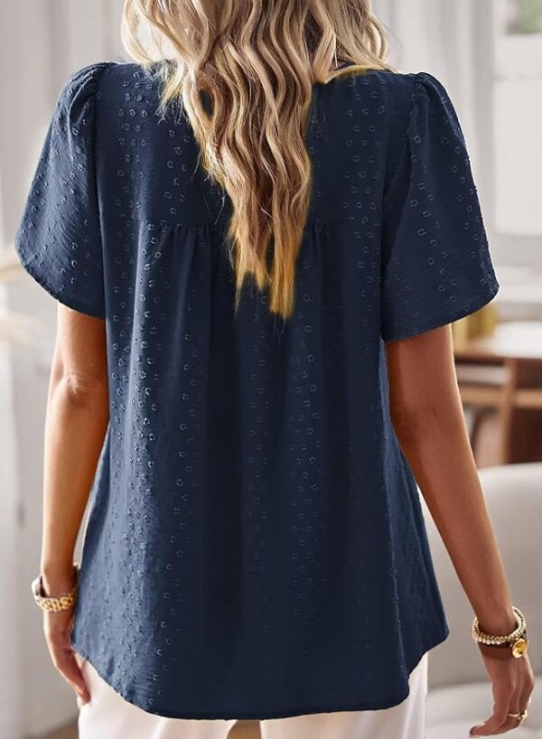 Womens Summer Tops Crewneck Short Sleeve Shirts Casual Chiffon Blouses Flowy Lace Hem Boho Clothing Trendy 2025 - Image 3