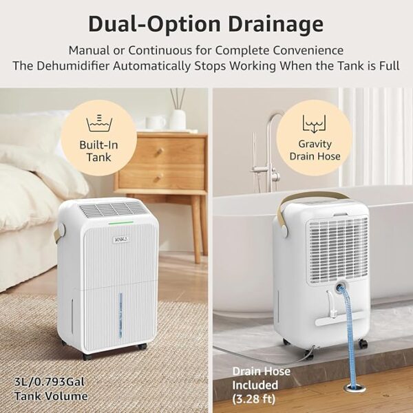 2500 Sq.Ft Dehumidifiers for Home with Drain Hose Max 34 Pints, Dehumidifier for Basement, Bedroom, Bathroom, Large Room, Three Modes, Intelligent Humidity Control, Dry Clothes, 24HR Timer - Image 4