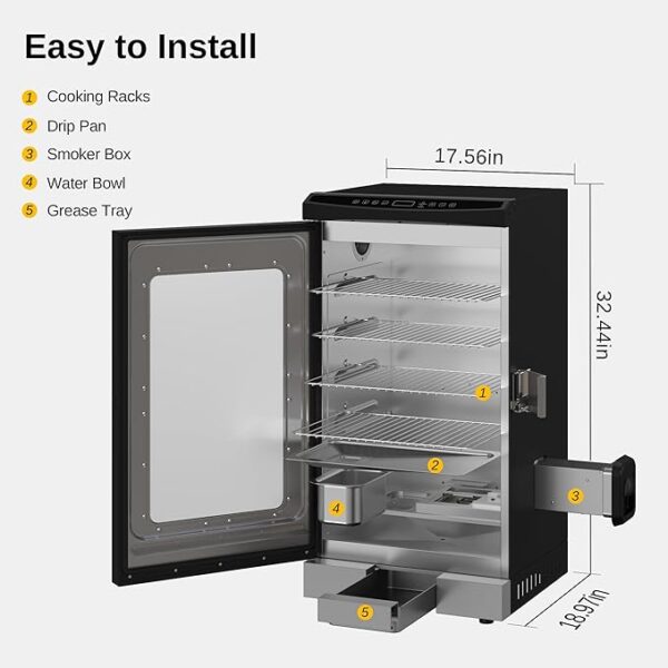 EAST OAK 30" Electric Smoker for Outdoors | Built-in Meat Probe & Up to 6× Longer Smokes on a Single Load | Side Chip Loader for Uninterrupted Smoking | Bigger Batches with 725 sq in Cooking Area - Image 6