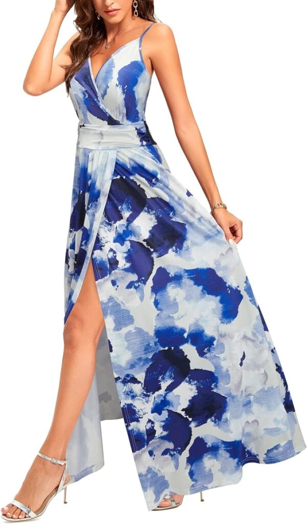 Newshows Women Summer 2025 Maxi Dress Vacation Floral Spaghetti Strap Spring Casual Boho Split Beach Long Flowy Sundress - Image 4