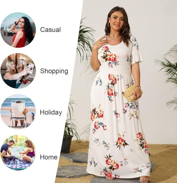 LONGYUAN Women's Plus Size Maxi Dresses for Curvy Women Summer Short Sleeve Casual 2025 Long Dress XL-6XL - Image 2