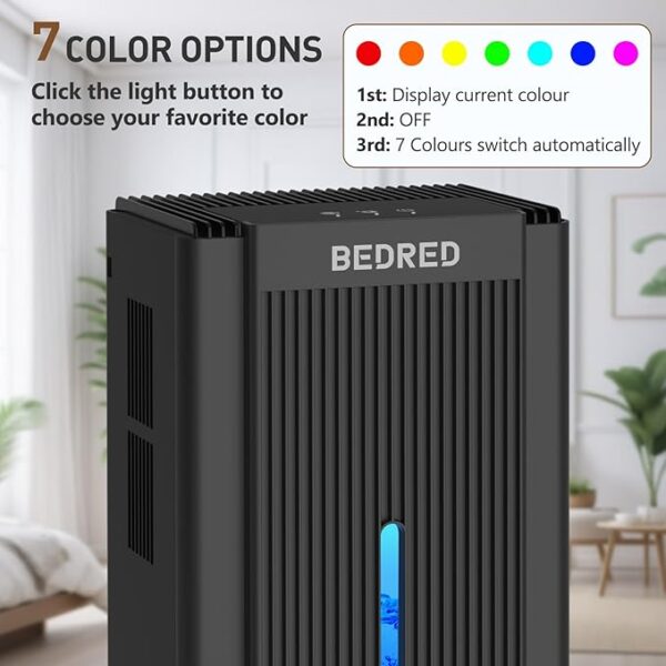 Dehumidifier,95OZ Dehumidifier for Home 1000 Sq.Ft - Quiet with Auto Shut Off & Relaxing 7 Color Ambient Light,Ideal for Livingroom, Bedroom, Basement(Black) - Image 4