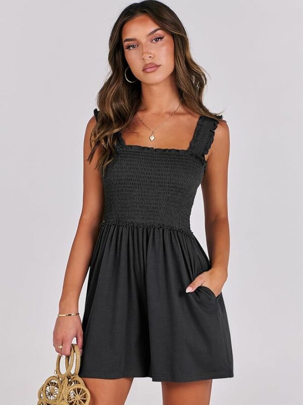 Caracilia Women's Summer Casual Smocked Rompers Square Neck Sleeveless Loose Shorts Jumpsuit 2025 Beach Vacation Outfits - Image 6