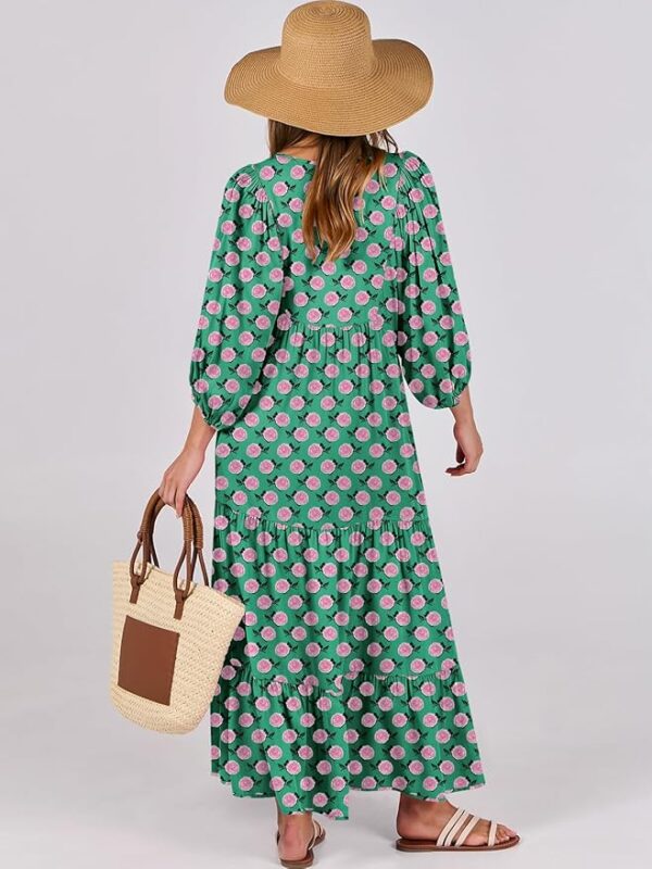 ANRABESS Womens Boho Maxi Dresses 2025 Summer V Neck Puff Sleeve Floral Flowy Swing Casual Long Dress - Image 4