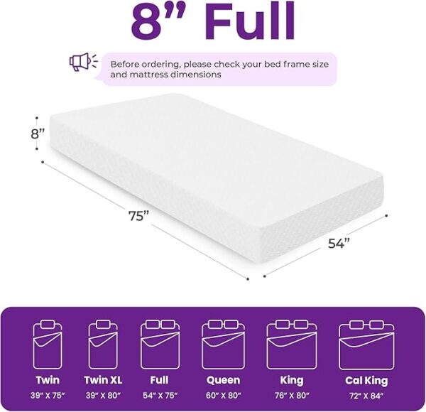 GAESTE 8 Inch Full Cooling Gel Memory Foam Mattress for Cool Sleep Medium Firm CertiPUR-US Certified Foam, Mattress in a Box Pressure Relief Removable Cover No Fiberglass (Full, 8 in) - Image 4