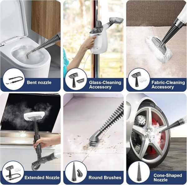 Handheld Steam Cleaner, Steam Cleaner with 16 PCS Accessory & Safety Lock, 500ML Large Capacity Natural Surface Steam for Cleaning, Multipurpose Steam Cleaner for Home, Car, Bathroom, Grease(White) - Image 3