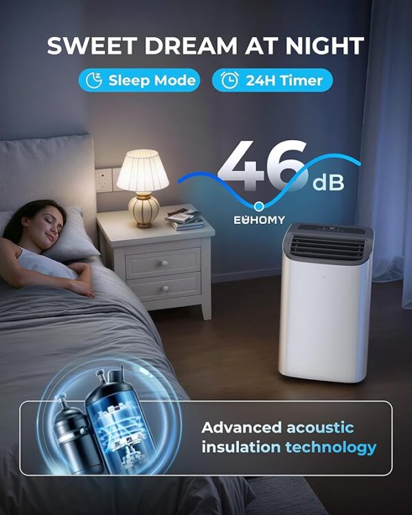 EUHOMY 14000 BTU Portable Air Conditioners Cools up to 700 Sq.Ft, Auto-Evaporation 4-in-1 Air Conditioner Portable with Cool, Dry, Fan, Sleep Modes, Air Conditioner for Bedroom, Large Room with Remote - Image 5