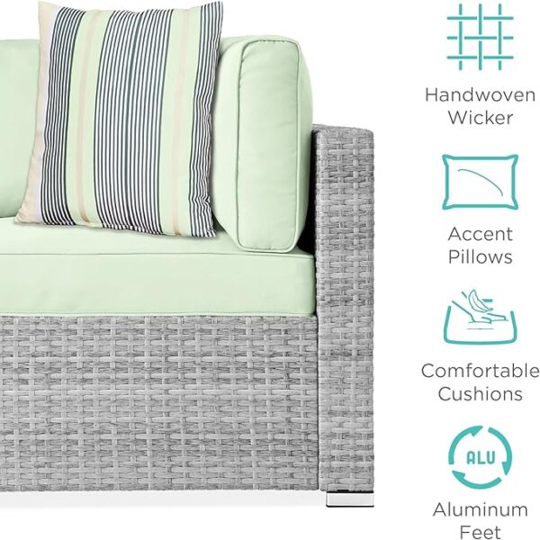Best Choice Products 7-Piece Modular Outdoor Sectional Wicker Patio Conversation Set w/ 2 Pillows, Coffee Table, Cover Included - Gray/Light Mint - Image 2