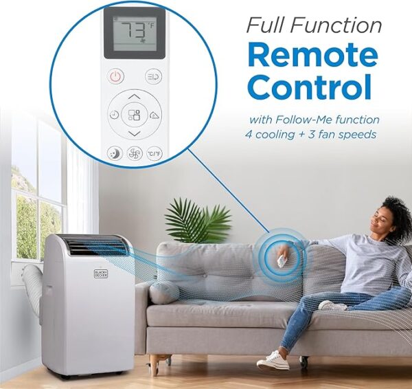BLACK+DECKER Smart Portable Air Conditioner, 14,000 BTU for Rooms up to 700 Sq. Ft., Smart Portable AC with Follow Me Remote and Window Kit, BPACT14WT, White - Image 2