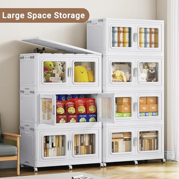 220Gal Extra Large Storage Bins with Lid, 880Qt Plastic Stackable Storage Bins with Wheels, Collapsible Closet Organizer and Storage Drawers, Storage Cabinets for Home, Office, 4 Pack, White - Image 6