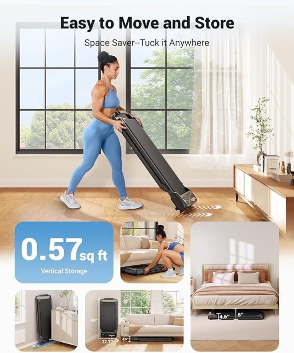 THERUN Walking Pad Treadmill, 2.5 HP Under Desk Treadmills, 2 in 1 Foldable for Home, Walking Pad with Handle Bar, 16" Widened Running Belt, with Remote Control & LED Touch Screen - Image 6