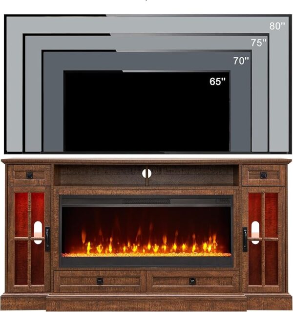 OKD Fireplace TV Stand for 80 Inch TV, Farmhouse Entertainment Center with 42" Fireplace & LED Lights, Modern Media Console Table with Storage Drawers & Cabinets for Living Room, Reclaimed Barnwood - Image 4
