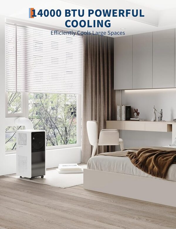 14,000 BTU Drainage-free Portable Air Conditioner for Indoor Rooms, 3-In-1 AC Unit for Bedroom 225-300 Sq.Ft, Dehumidifier, Fan, Sleep Mode, 24 Timer, Remote Control, Window Kits, Black - Image 6