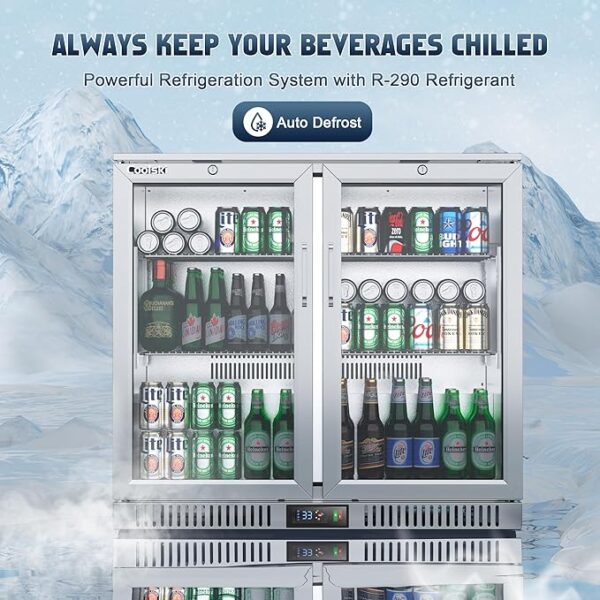 36 Inch Commercial Beverage Refrigerator, Stainless Steel Back Bar Cooler with Dual Glass Doors, Undercounter Beverage Display Fridge for Beer Soda Wine, ETL NSF Approved - Image 2