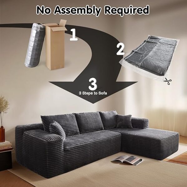 ovios 104" Cloud Sectional Couch with L-Shape Chaise,Modern Modular Sofa with Deep Seat, Upholstered Couches for Living Room Bedroom,No Assembly Required, Grey (Plush Corduroy Fabric) - Image 6
