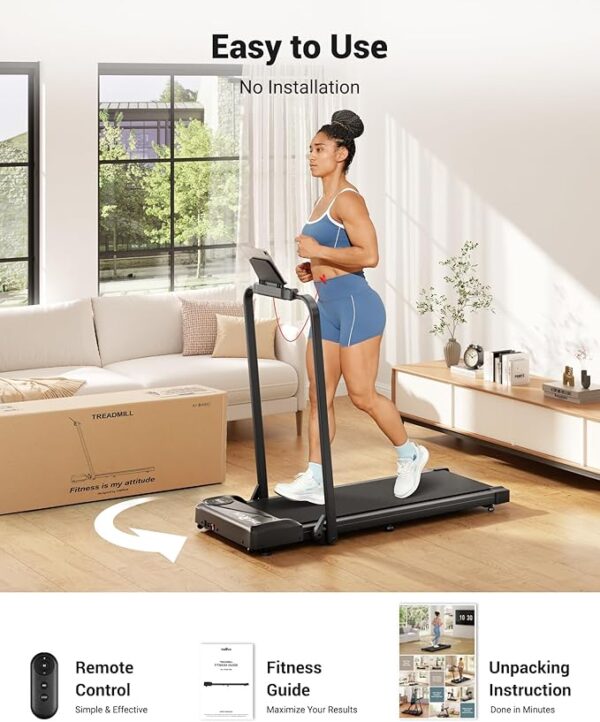 THERUN Walking Pad Treadmill, 2.5 HP Under Desk Treadmills, 2 in 1 Foldable for Home, Walking Pad with Handle Bar, 16" Widened Running Belt, with Remote Control & LED Touch Screen - Image 3