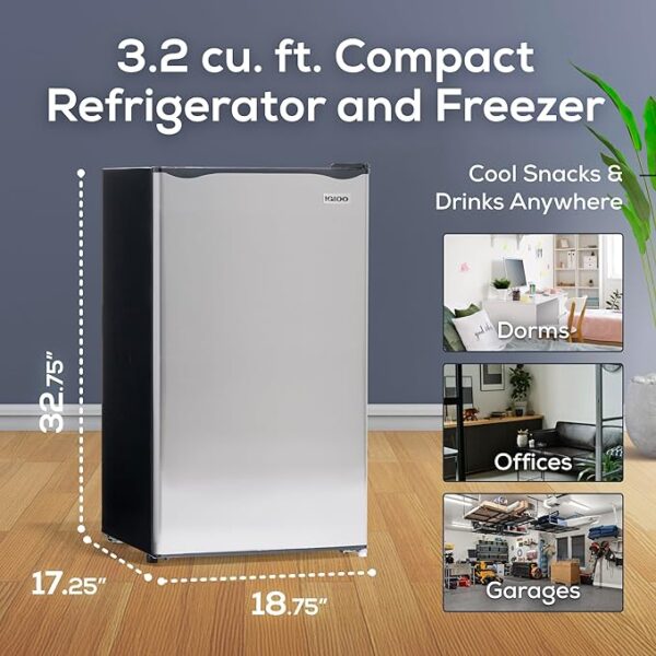 Igloo 3.2 Cu.Ft. Single Door Compact Refrigerator with Freezer - Slide Out Glass Shelf, Perfect for Homes, Offices, Dorms - Platinum - Image 4