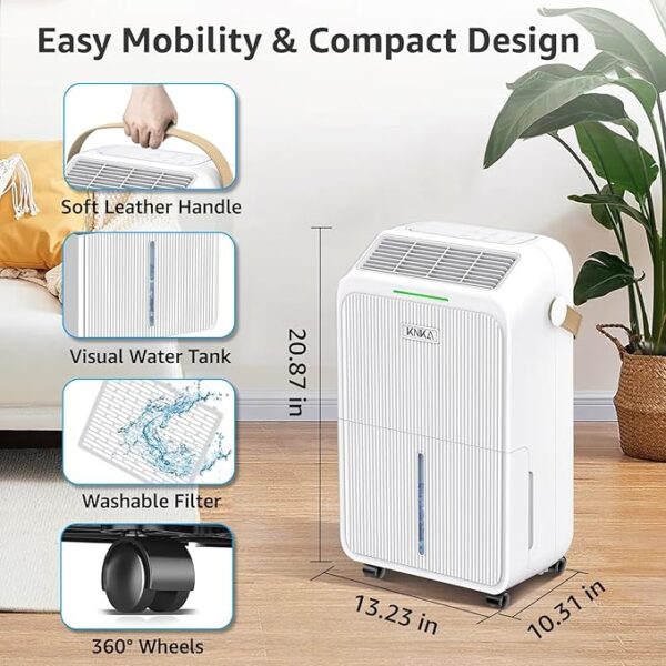 2500 Sq.Ft Dehumidifiers for Home with Drain Hose Max 34 Pints, Dehumidifier for Basement, Bedroom, Bathroom, Large Room, Three Modes, Intelligent Humidity Control, Dry Clothes, 24HR Timer - Image 6