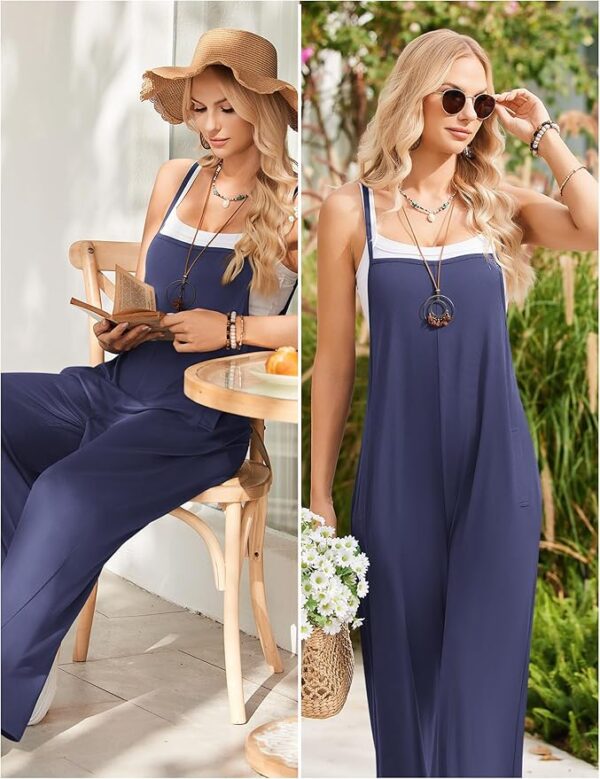 Ekouaer Womens Casual Sleeveless Jumpsuits Summer Boho Wide Leg Floral Rompers Overalls with Pockets - Image 2