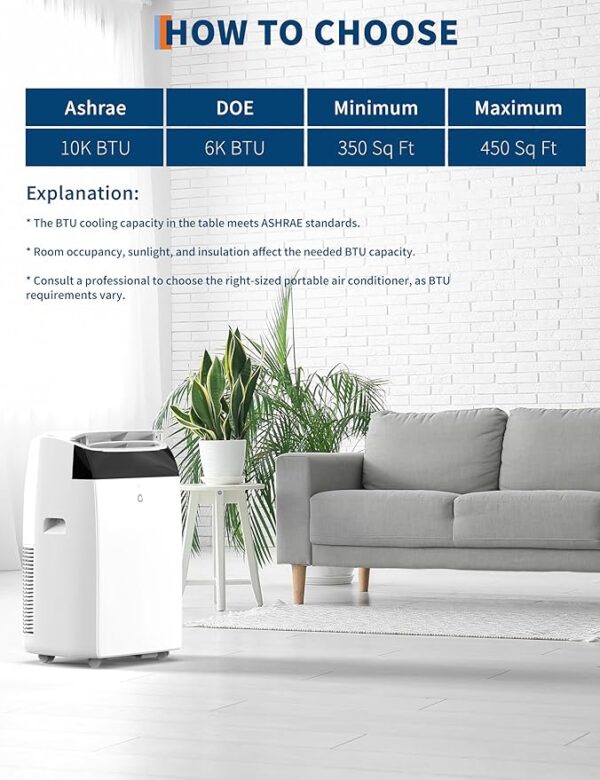 14,000 BTU Portable Air Conditioner for 750 Sq.Ft - 3-in-1 AC Unit with Cooling, Dehumidifier & Fan Modes, Remote Control, Timer & Ultra-Quiet Operation for Home/Office - Image 5