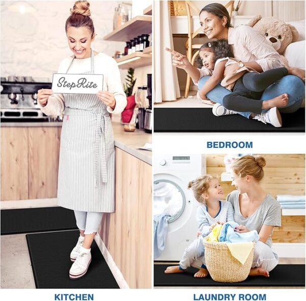 StepRite Kitchen Mats, 2PCS Kitchen Rugs, Cushioned Anti Fatigue Kitchen Mats for Floor, Non-Slip Standing Desk Mat, Waterproof Kitchen Rug Set for Kitchen, Floor, Office, 17.3"x30"+17.3"x47", Black - Image 3