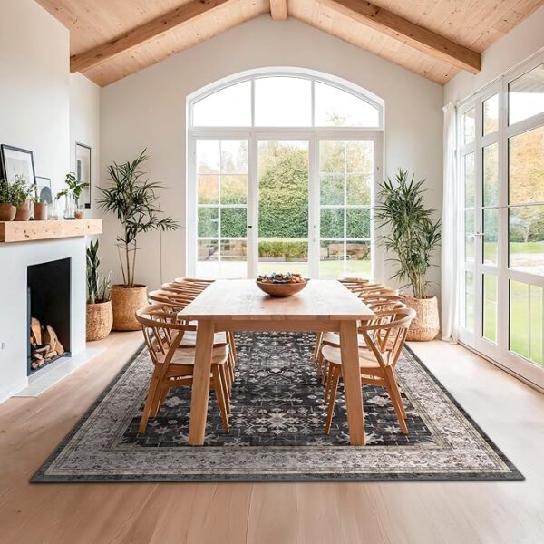 Boho Black Rug for Living Room - Washable 10x14 Area Rug, Dining Room Rugs for Under Table, Soft Low Pile Carpet for Large Bedroom - Farmhouse Decor, Non-Slip & Stain Resistance (10x14 Black/Multi) - Image 2