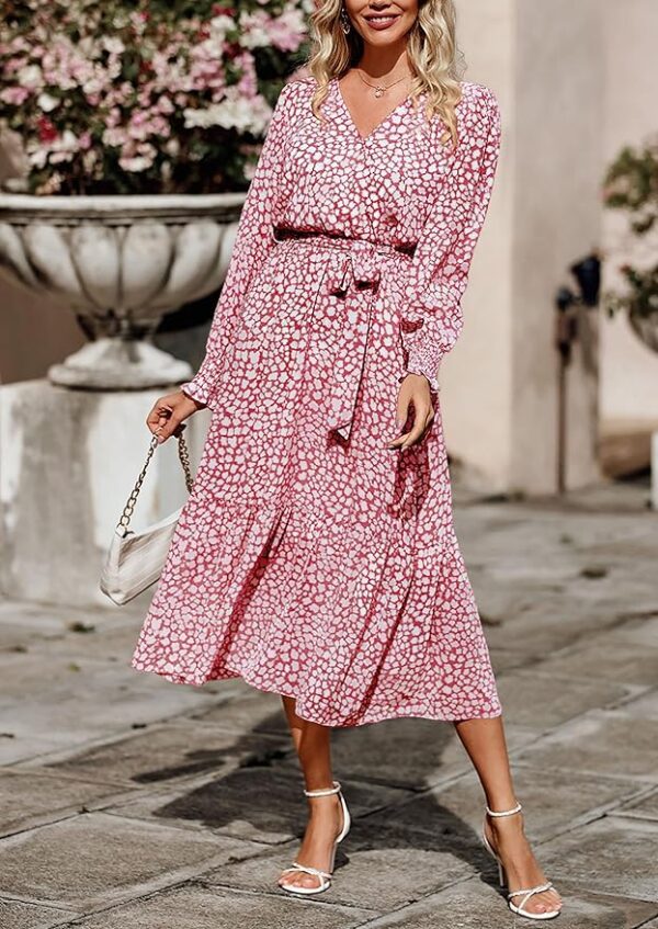 PRETTYGARDEN Women's Floral Print Boho Dress Long Sleeve Wrap V Neck Ruffle Belted A-Line Flowy Maxi Dresses - Image 4