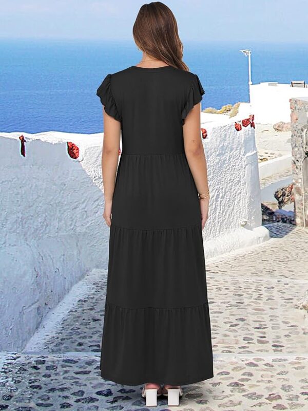ANRABESS Womens Summer Casual Maxi Dress V Neck Ruffle Sleeve Long Dresses Fashion Flowy Tiered Boho Beach Vacation Sundress - Image 2