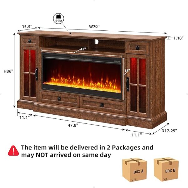 OKD Fireplace TV Stand for 80 Inch TV, Farmhouse Entertainment Center with 42" Fireplace & LED Lights, Modern Media Console Table with Storage Drawers & Cabinets for Living Room, Reclaimed Barnwood - Image 6