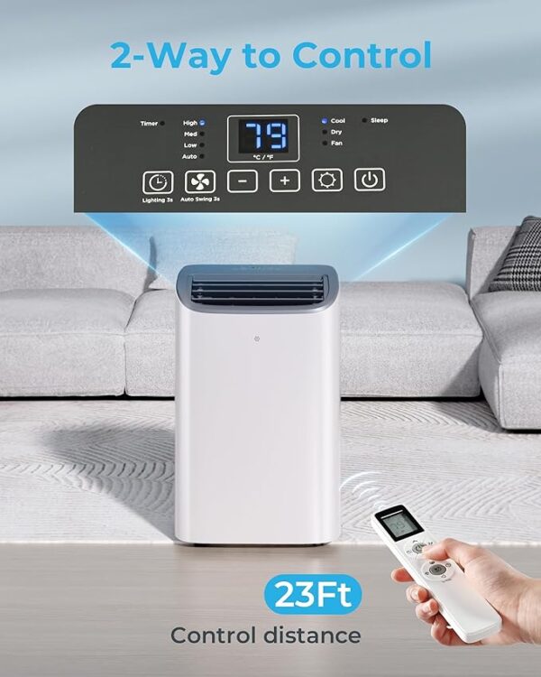 EUHOMY 14000 BTU Portable Air Conditioners Cools up to 700 Sq.Ft, Auto-Evaporation 4-in-1 Air Conditioner Portable with Cool, Dry, Fan, Sleep Modes, Air Conditioner for Bedroom, Large Room with Remote - Image 3