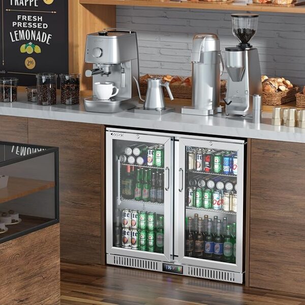 36 Inch Commercial Beverage Refrigerator, Stainless Steel Back Bar Cooler with Dual Glass Doors, Undercounter Beverage Display Fridge for Beer Soda Wine, ETL NSF Approved - Image 5