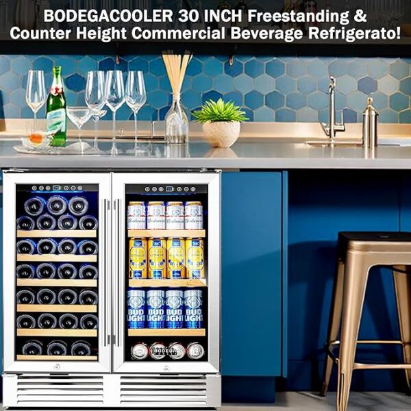 BODEGACOOLER Back Bar Cooler With 2 Glass Doors,30 Inch Wine and Beverage Refrigerator with Digital Touch,Counter Height Commercial Beverage Refrigerator, Beverage Cooler Holds 31 Bottles and 92 Cans. - Image 6