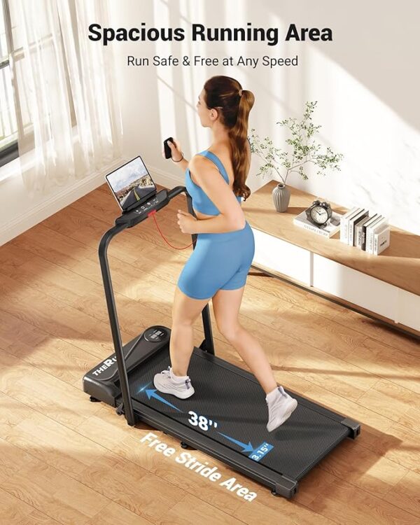 THERUN Walking Pad Treadmill, 2.5 HP Under Desk Treadmills, 2 in 1 Foldable for Home, Walking Pad with Handle Bar, 16" Widened Running Belt, with Remote Control & LED Touch Screen - Image 4