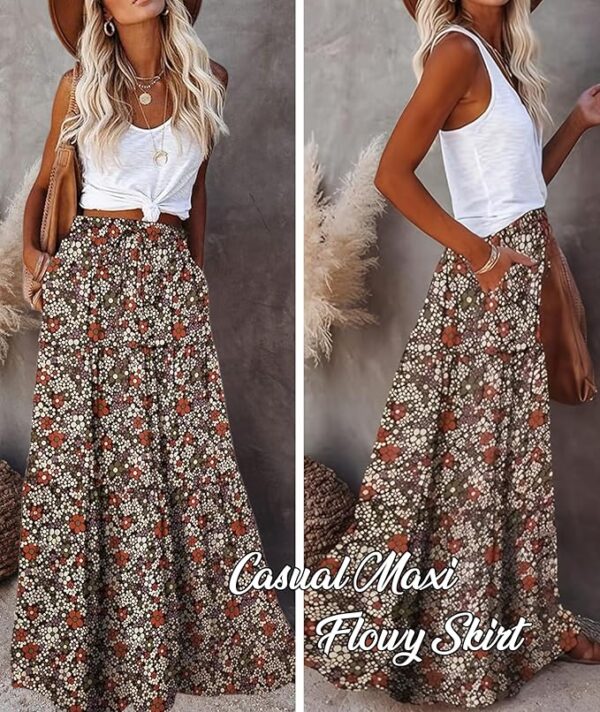 EARKOHA Womens Casual High Waist Tie Paisley Print Long Maxi Skirt with Pockets - Image 2