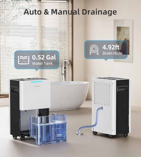 1500 Sq. ft Dehumidifier for Basement and Large Room, 21 Pints Dehumidifiers for Home with Drain Hose, Intelligent Humidity Control, 3 Modes, 24H Timer, Ideal for RV, Bathroom, Bedroom - Image 3