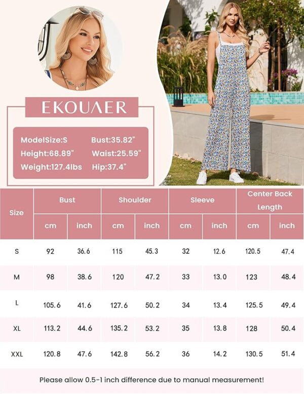 Ekouaer Womens Casual Sleeveless Jumpsuits Summer Boho Wide Leg Floral Rompers Overalls with Pockets - Image 4