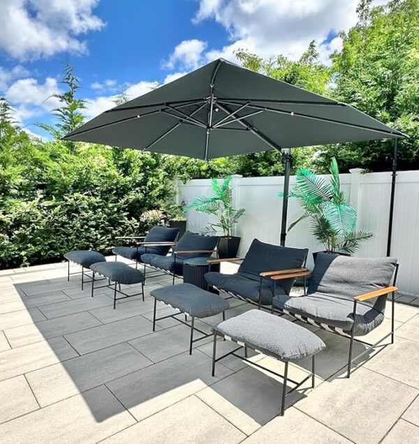 PURPLE LEAF 9' X 11.5' Patio Umbrella Outdoor Cantilever Rectangle Umbrella Aluminum Offset Umbrella with 360-degree Rotation for Garden Deck Pool Patio, Grey - Image 4