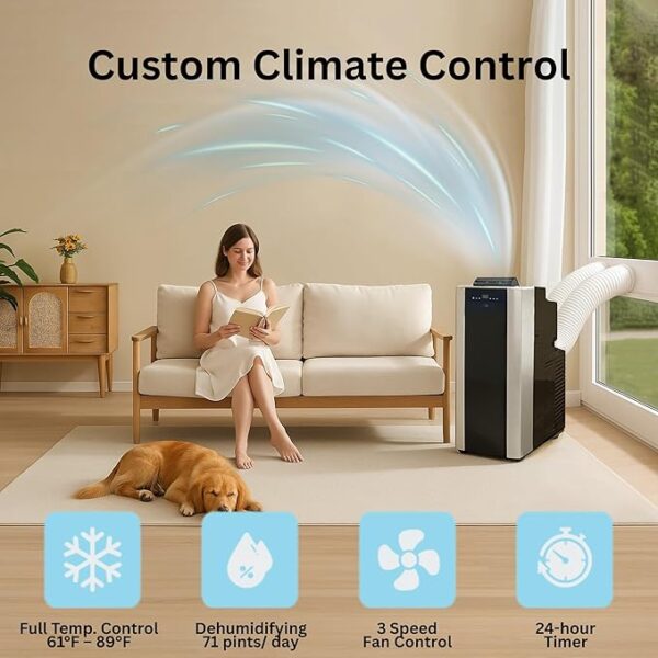 Whynter Portable Air Conditioner 14,000 BTU with Dual Hose Dehumidifier & Cooling Fan for 500 Sq Ft Rooms, Includes AC Unit Window Kit, ARC-14S (9,500 SACC) - Image 5
