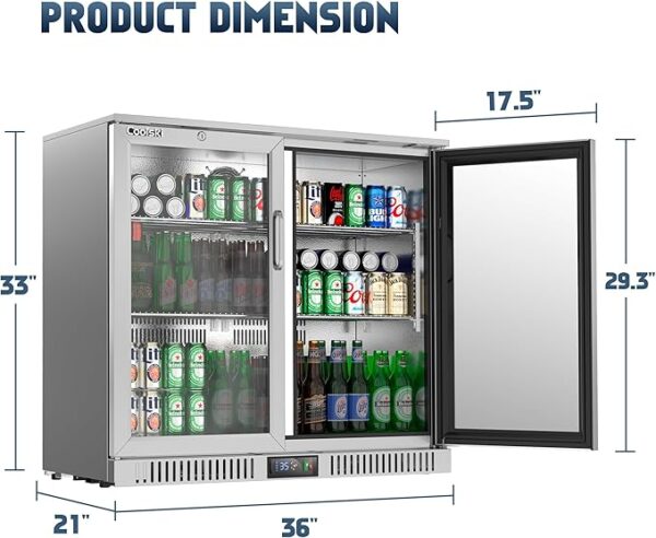 36 Inch Commercial Beverage Refrigerator, Stainless Steel Back Bar Cooler with Dual Glass Doors, Undercounter Beverage Display Fridge for Beer Soda Wine, ETL NSF Approved - Image 4