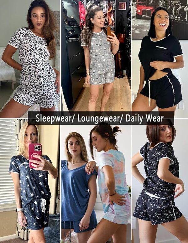 Ekouaer Pajama Set for Women 2 Piece Lounge Set Short Sleeve Tops and Shorts Soft Sleepwear, Chest Pocket - Image 3